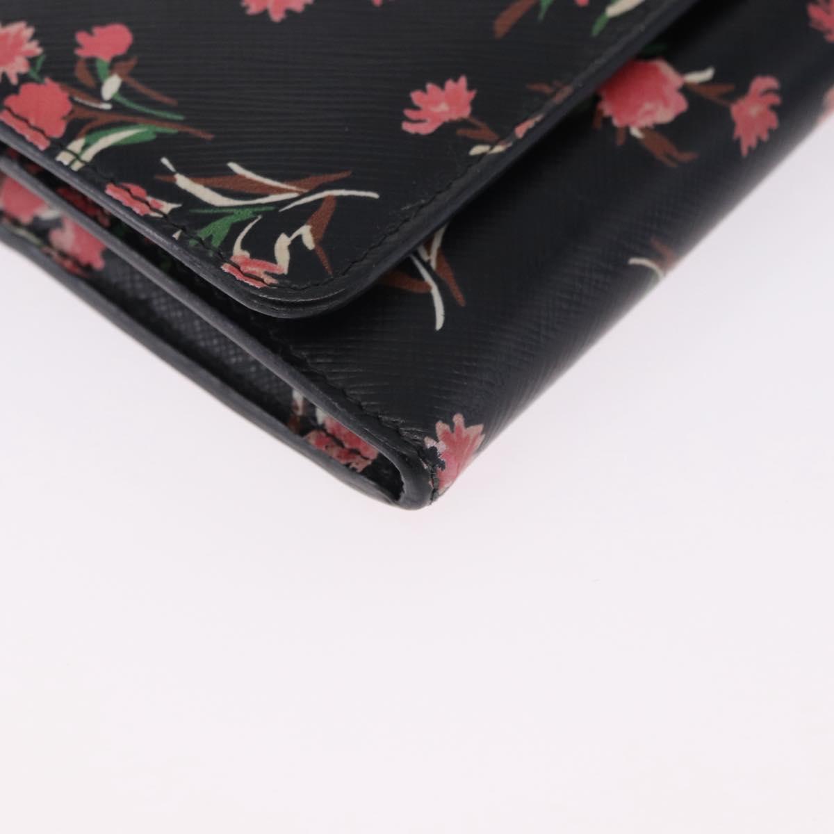 PRADA Long Wallet Safiano Leather Black Silver Auth bs36436