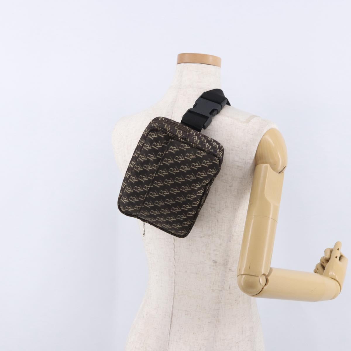 BOTTEGA VENETA Waist Bag Canvas Brown Silver Auth bs36438