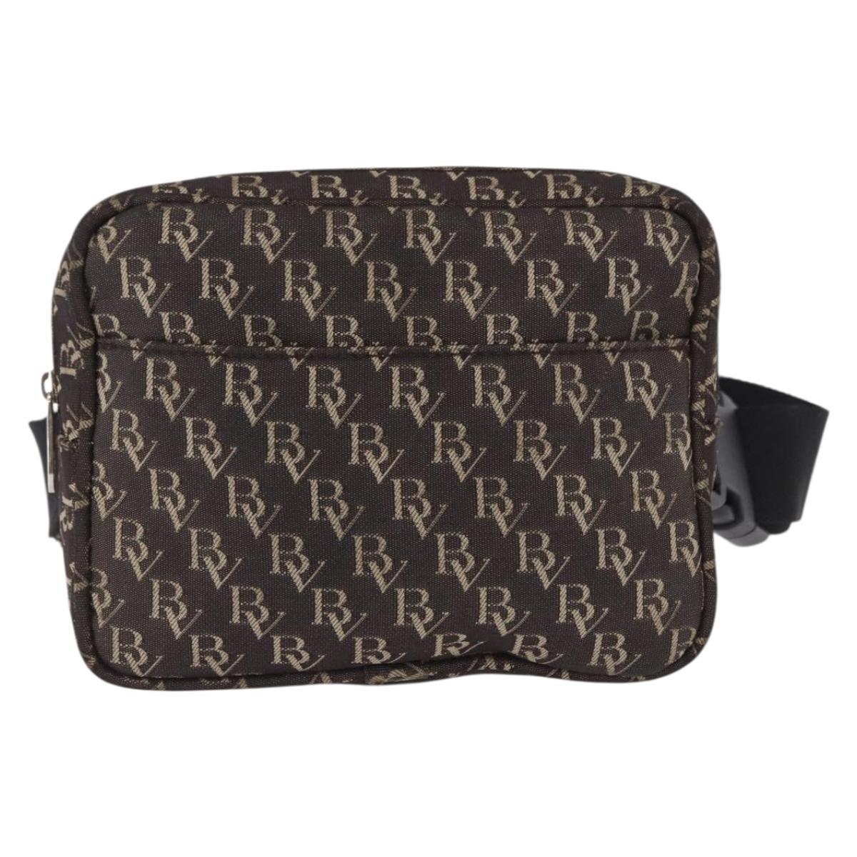BOTTEGA VENETA Waist Bag Canvas Brown Silver Auth bs36438