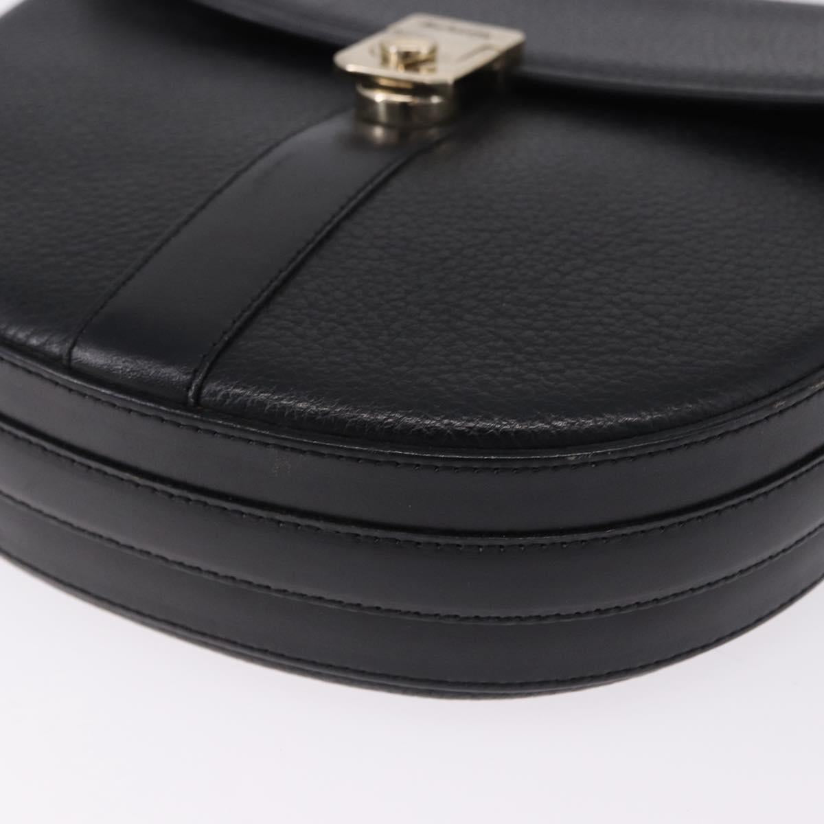 Burberrys Shoulder Bag Leather Black Gold Auth bs36441