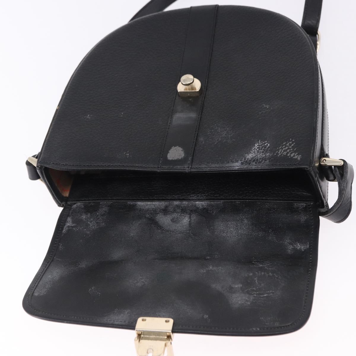 Burberrys Shoulder Bag Leather Black Gold Auth bs36441