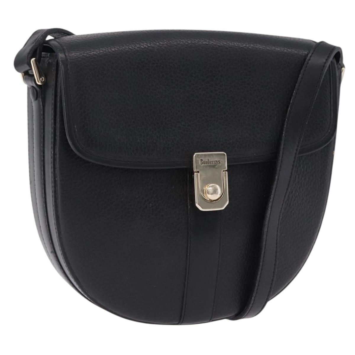 Burberrys Shoulder Bag Leather Black Gold Auth bs36441