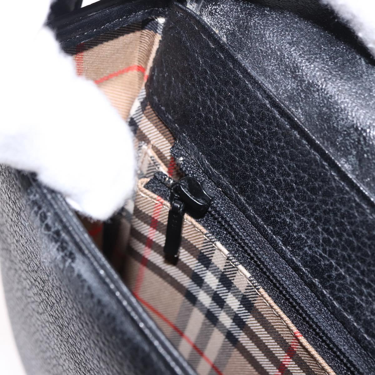 Burberrys Shoulder Bag Leather Black Gold Auth bs36441