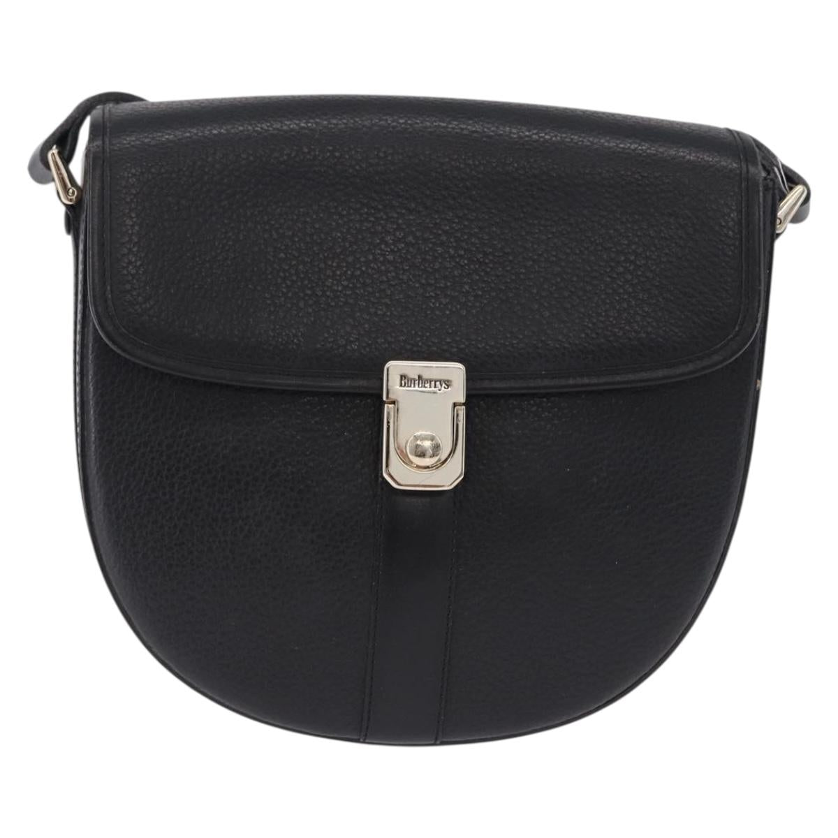 Burberrys Shoulder Bag Leather Black Gold Auth bs36441