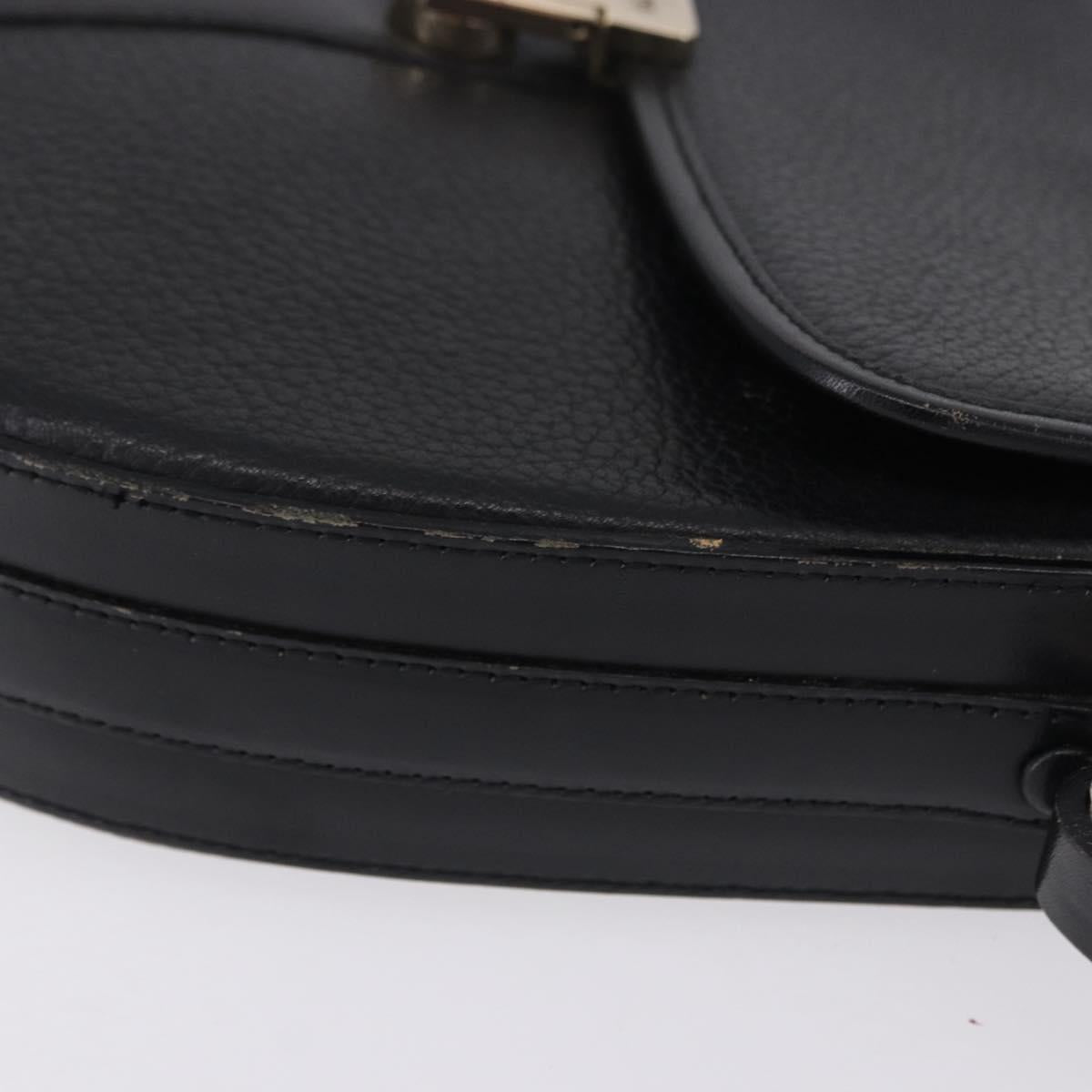 Burberrys Shoulder Bag Leather Black Gold Auth bs36441
