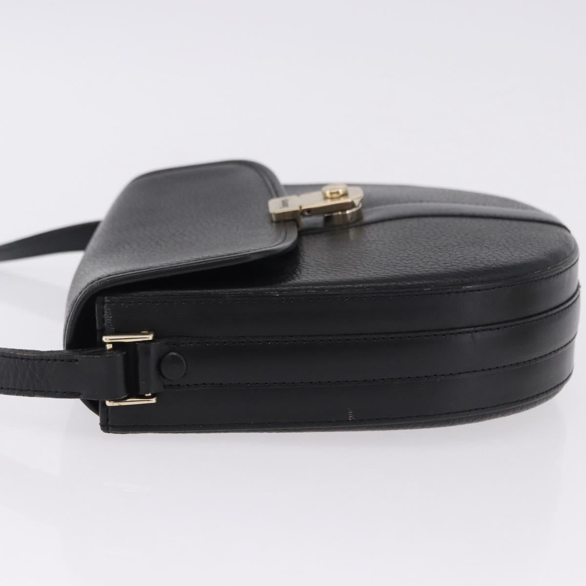 Burberrys Shoulder Bag Leather Black Gold Auth bs36441