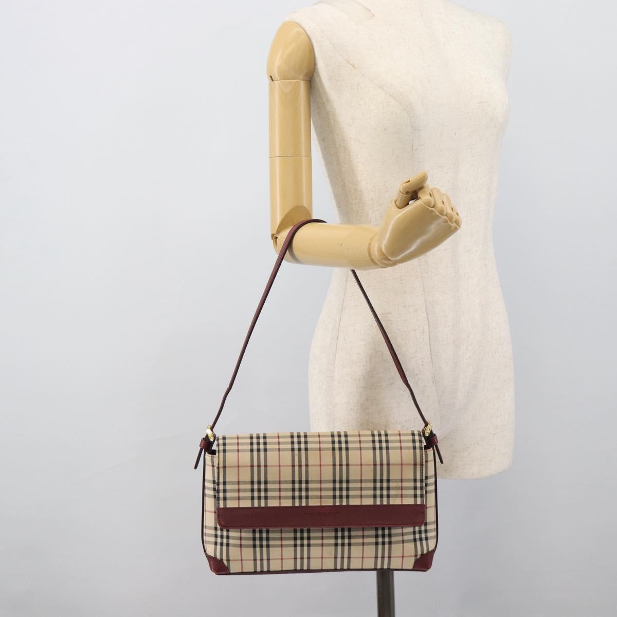 BURBERRY Nova Check Hand Bag Canvas Beige Gold Auth bs36448