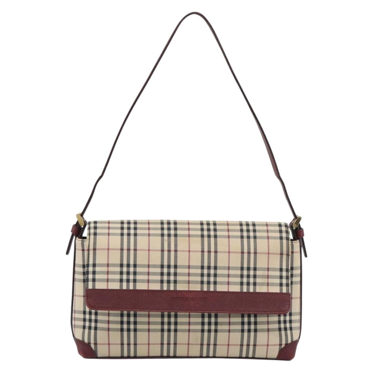 BURBERRY Nova Check Hand Bag Canvas Beige Gold Auth bs36448
