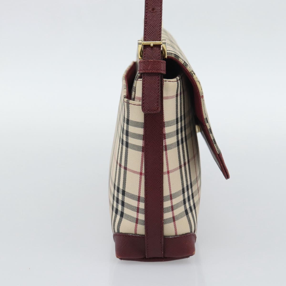 BURBERRY Nova Check Hand Bag Canvas Beige Gold Auth bs36448