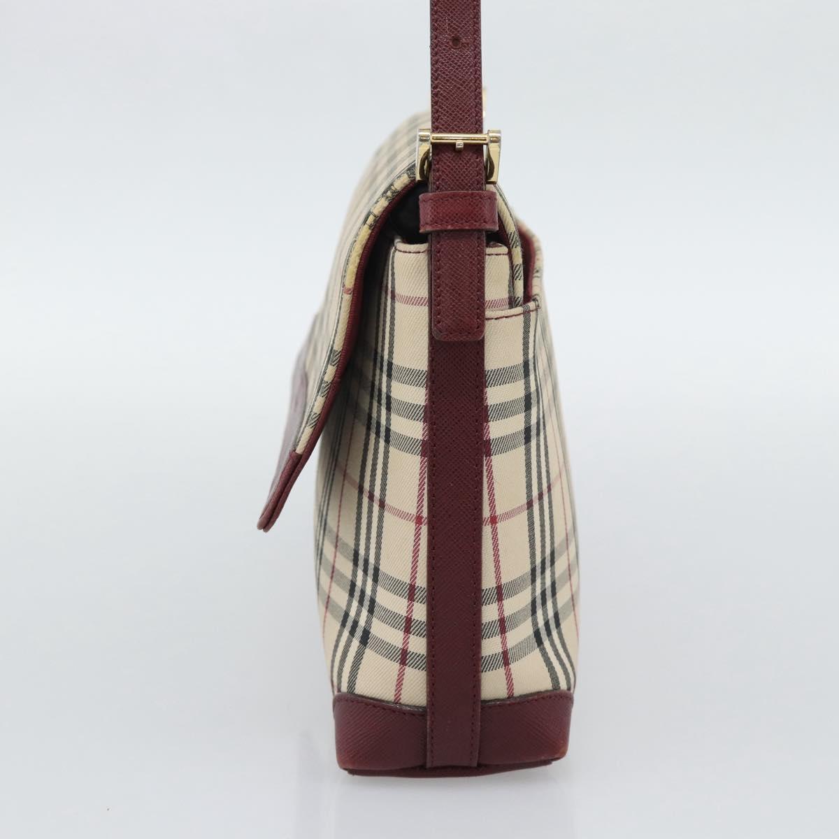 BURBERRY Nova Check Hand Bag Canvas Beige Gold Auth bs36448