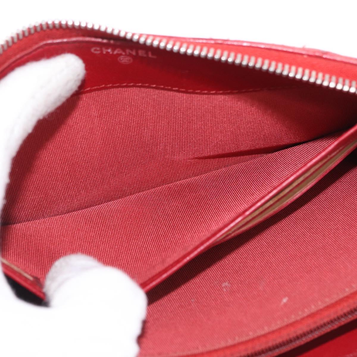 CHANEL Matelasse Long Wallet Lamb Skin Red Silver CC Auth bs36449