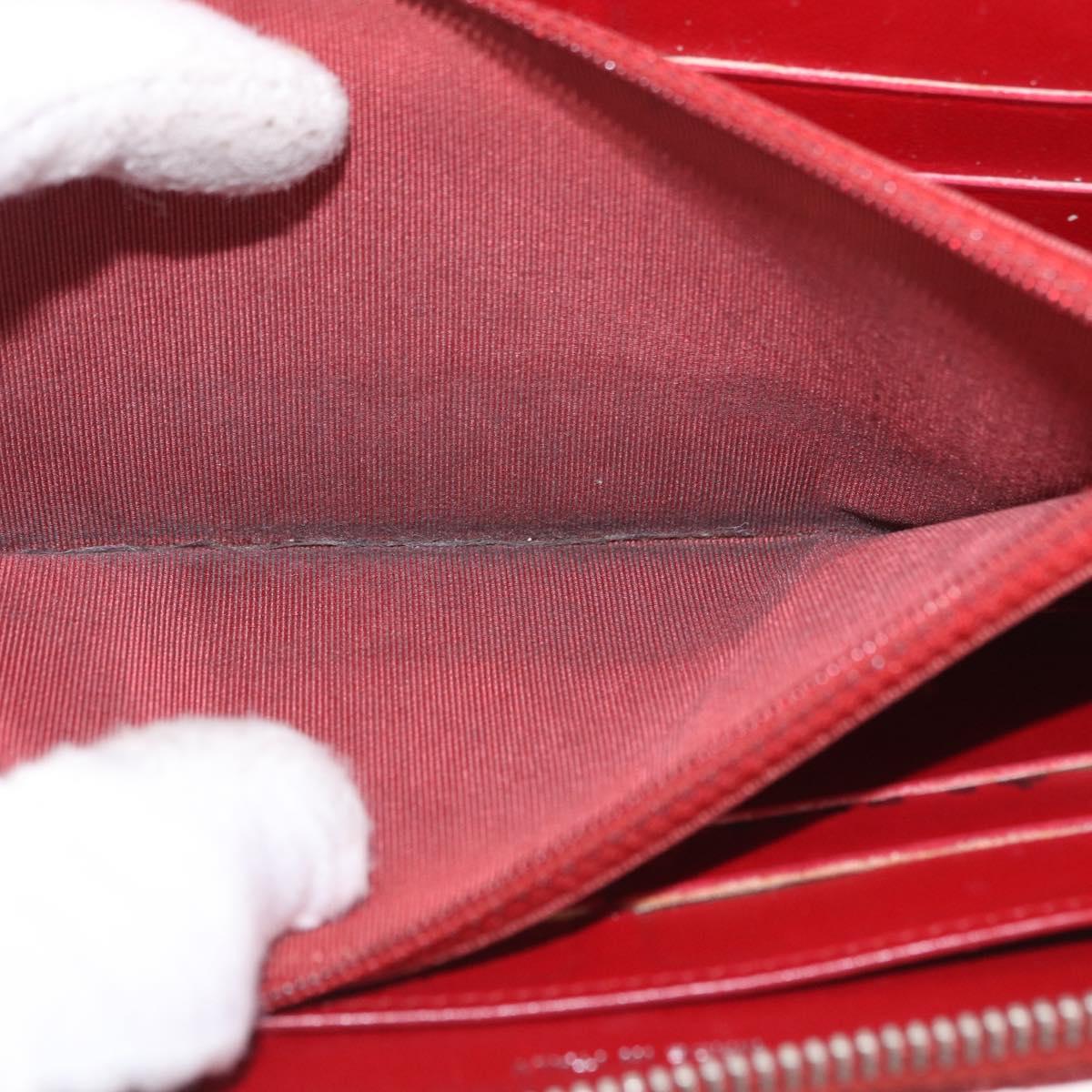 CHANEL Matelasse Long Wallet Lamb Skin Red Silver CC Auth bs36449