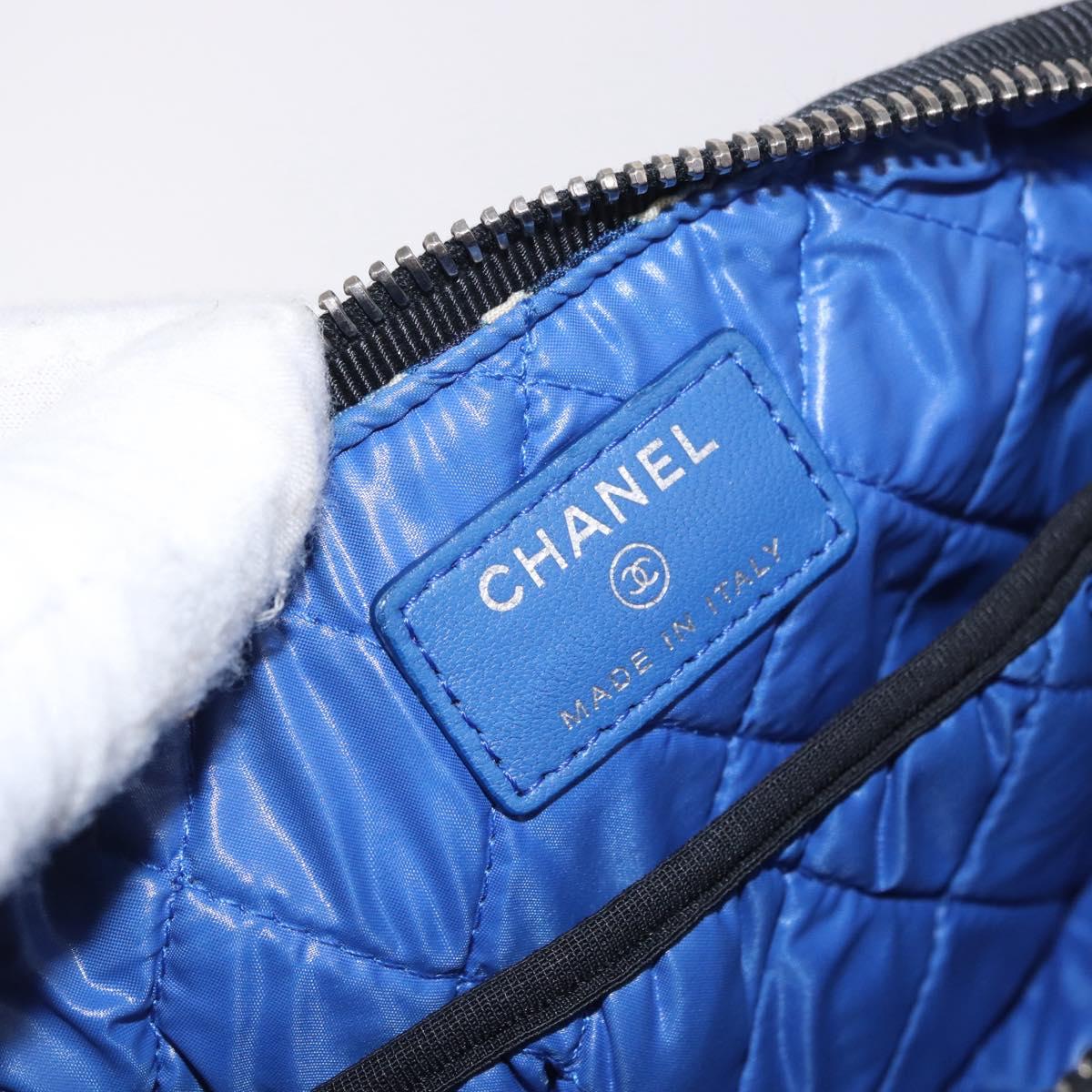 CHANEL Pouch Nylon White Silver CC Auth bs36450A