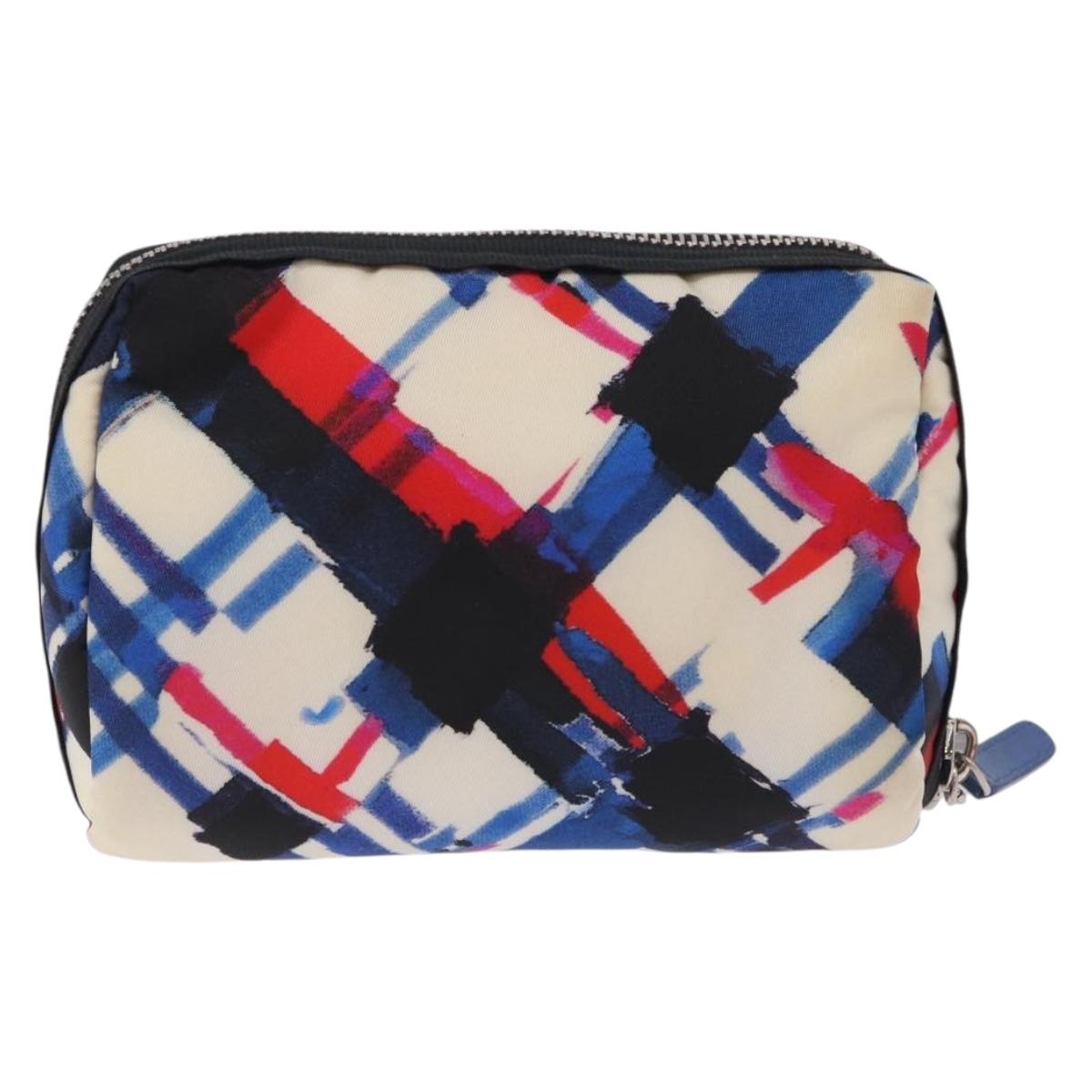 CHANEL Pouch Nylon White Silver CC Auth bs36450A