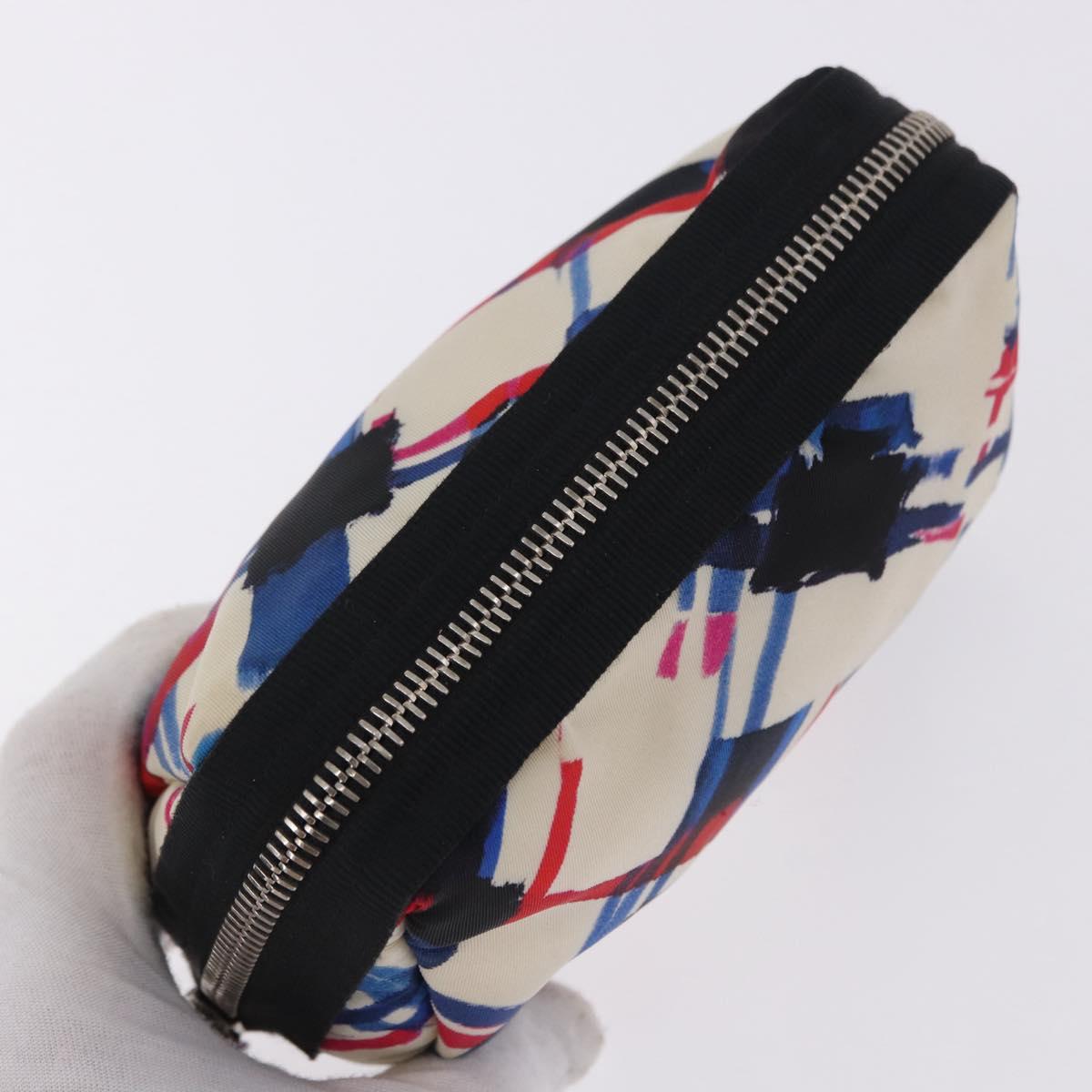 CHANEL Pouch Nylon White Silver CC Auth bs36450A