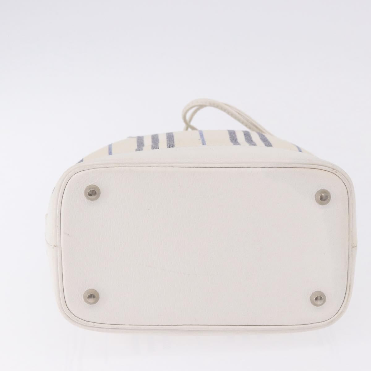 BURBERRY Hand Bag Canvas White Silver Auth bs36451