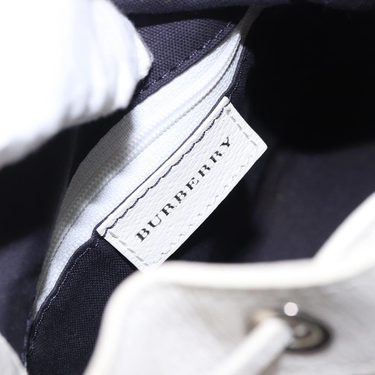 BURBERRY Hand Bag Canvas White Silver Auth bs36451