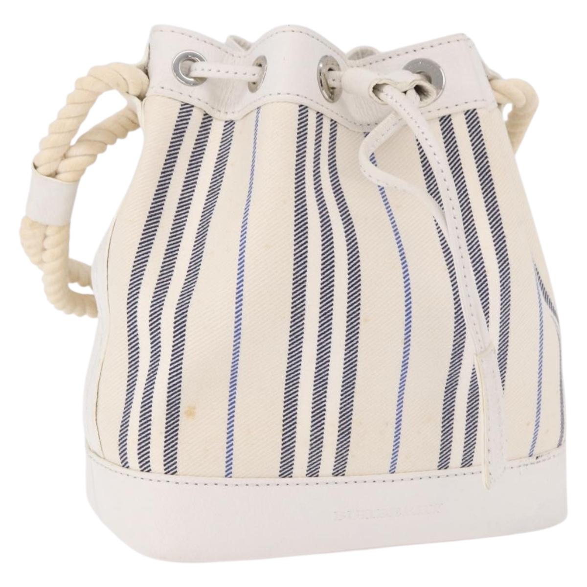 BURBERRY Hand Bag Canvas White Silver Auth bs36451