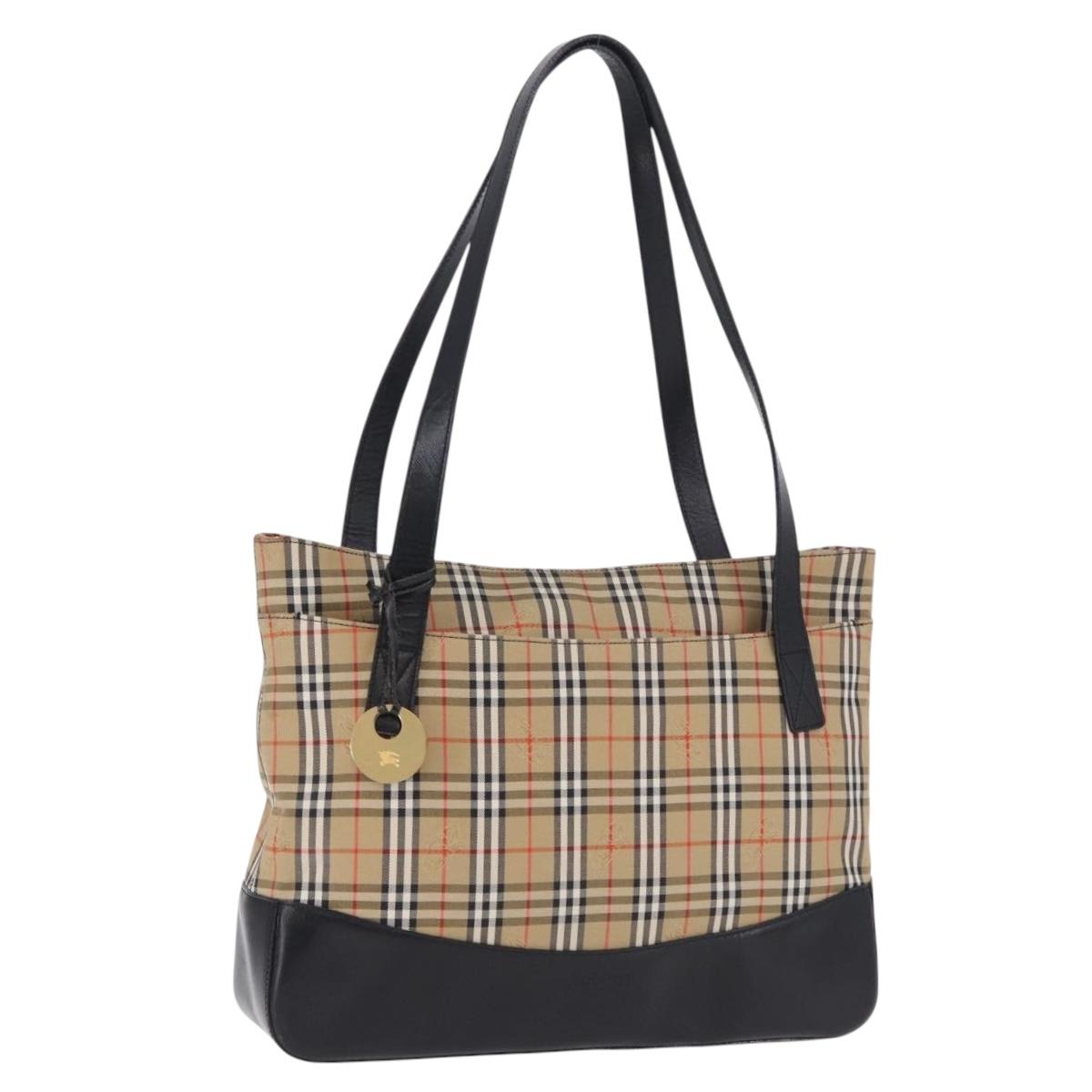 Burberrys Nova Check Tote Bag Canvas Beige Gold Auth bs36452