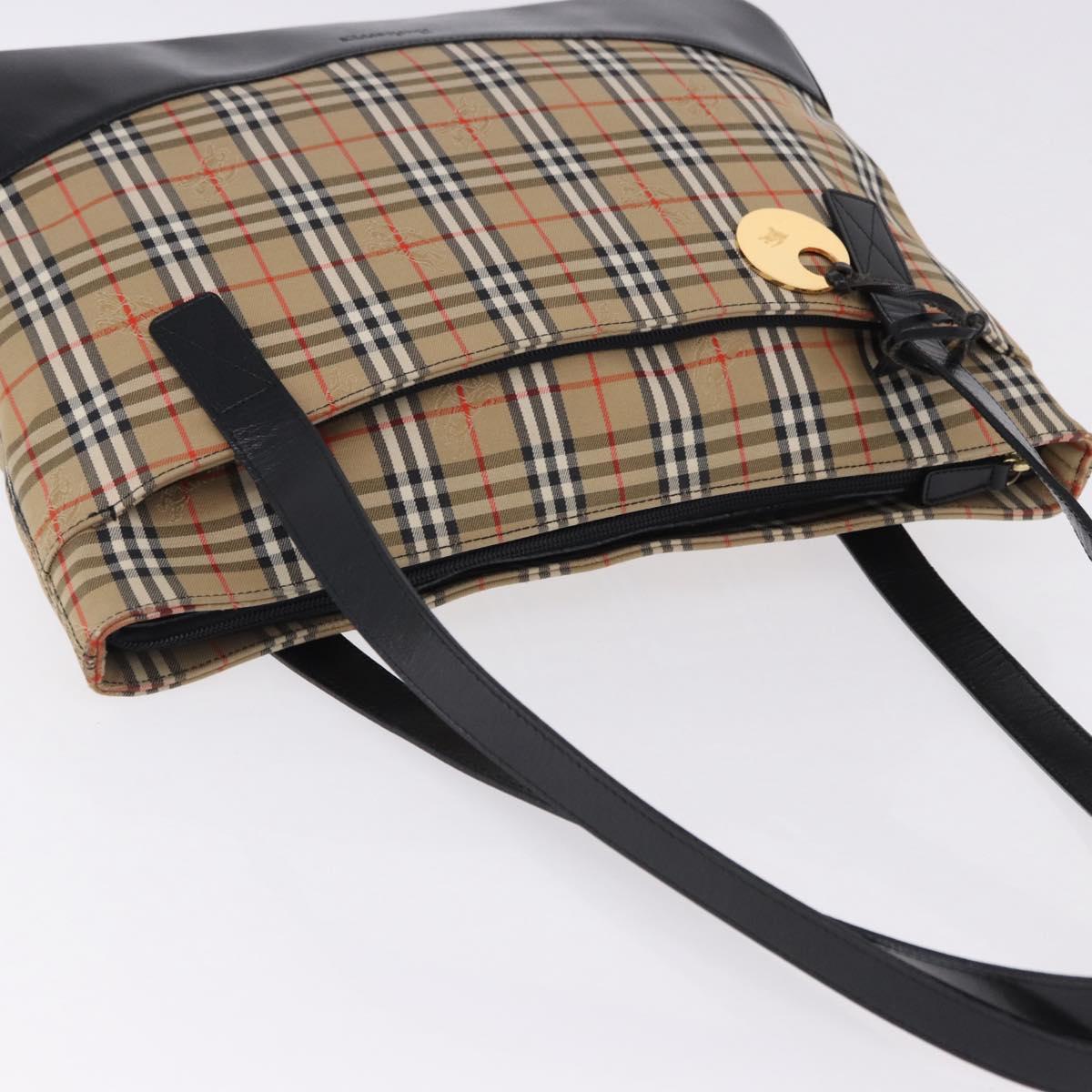 Burberrys Nova Check Tote Bag Canvas Beige Gold Auth bs36452