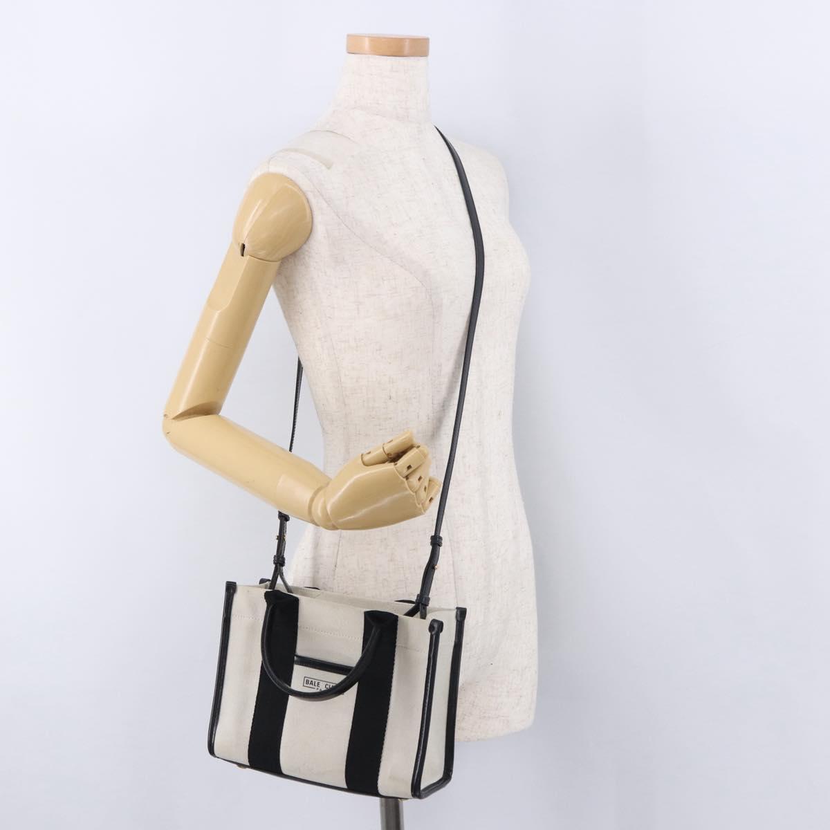 BALENCIAGA Hardware Hand Bag Canvas 2way White Gold 693662 Auth bs36453