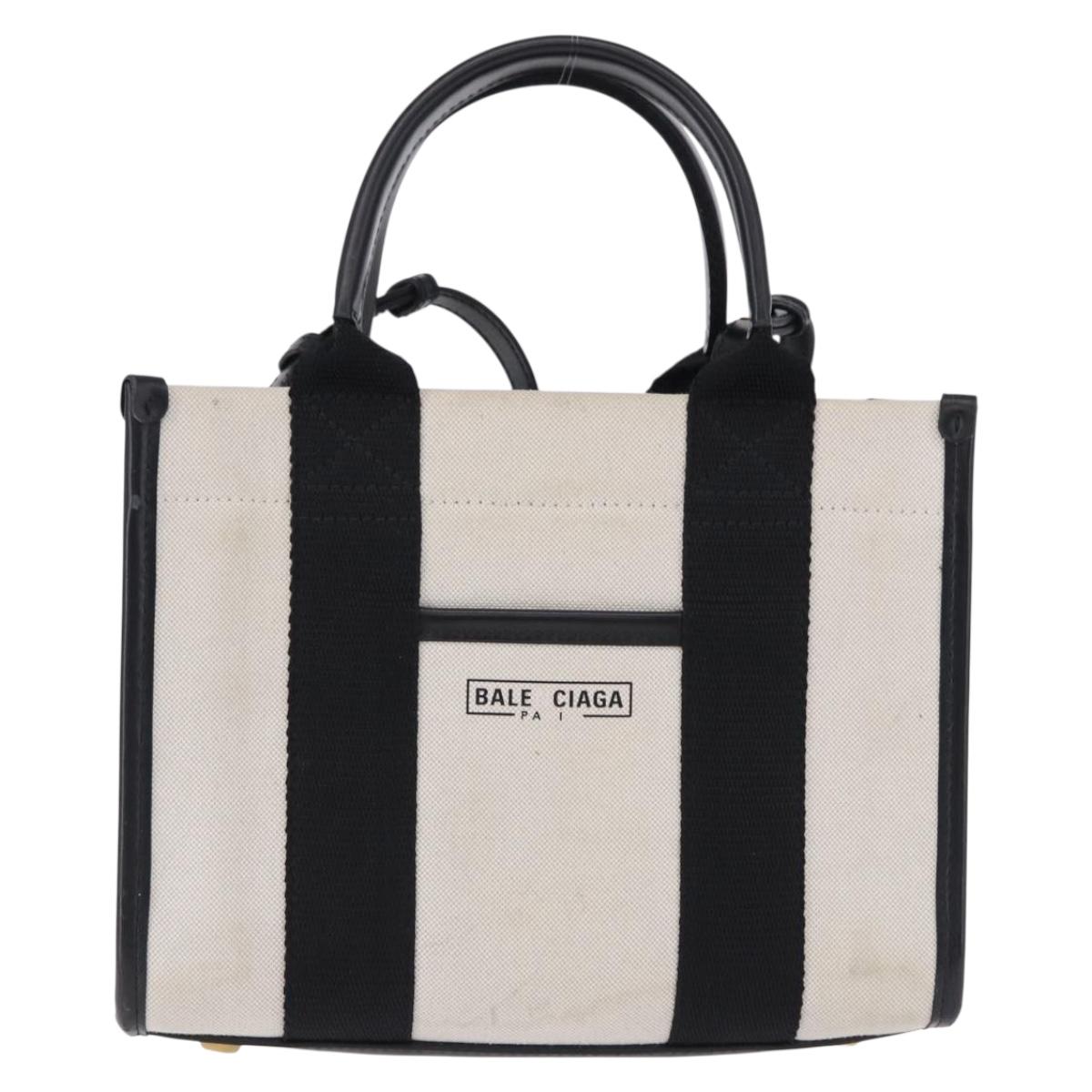 BALENCIAGA Hardware Hand Bag Canvas 2way White Gold 693662 Auth bs36453