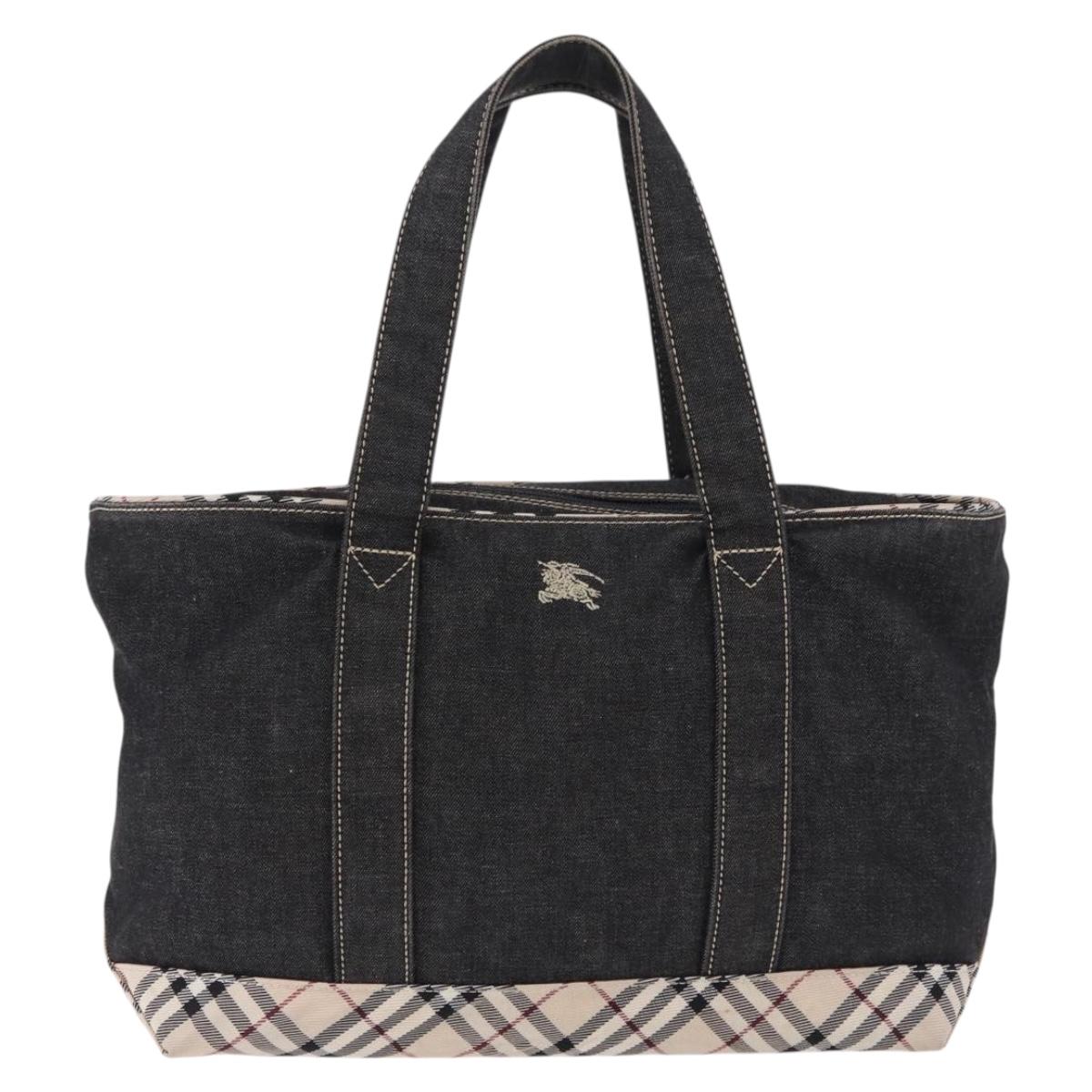 BURBERRY Nova Check Hand Bag Denim Black Silver Auth bs36454
