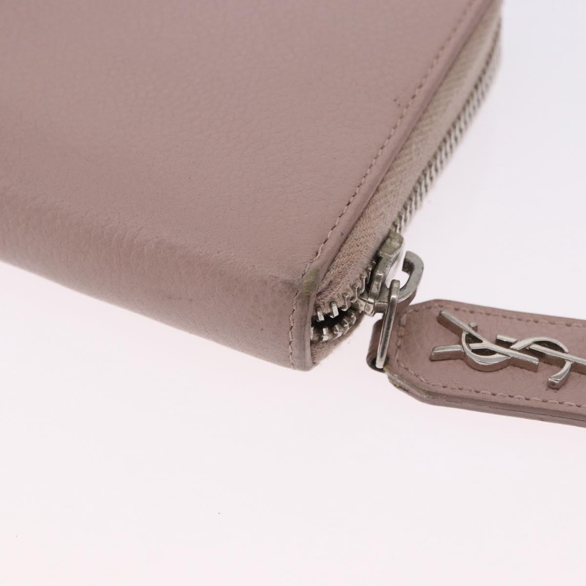 SAINT LAURENT Long Wallet Leather Beige Silver Auth bs36457
