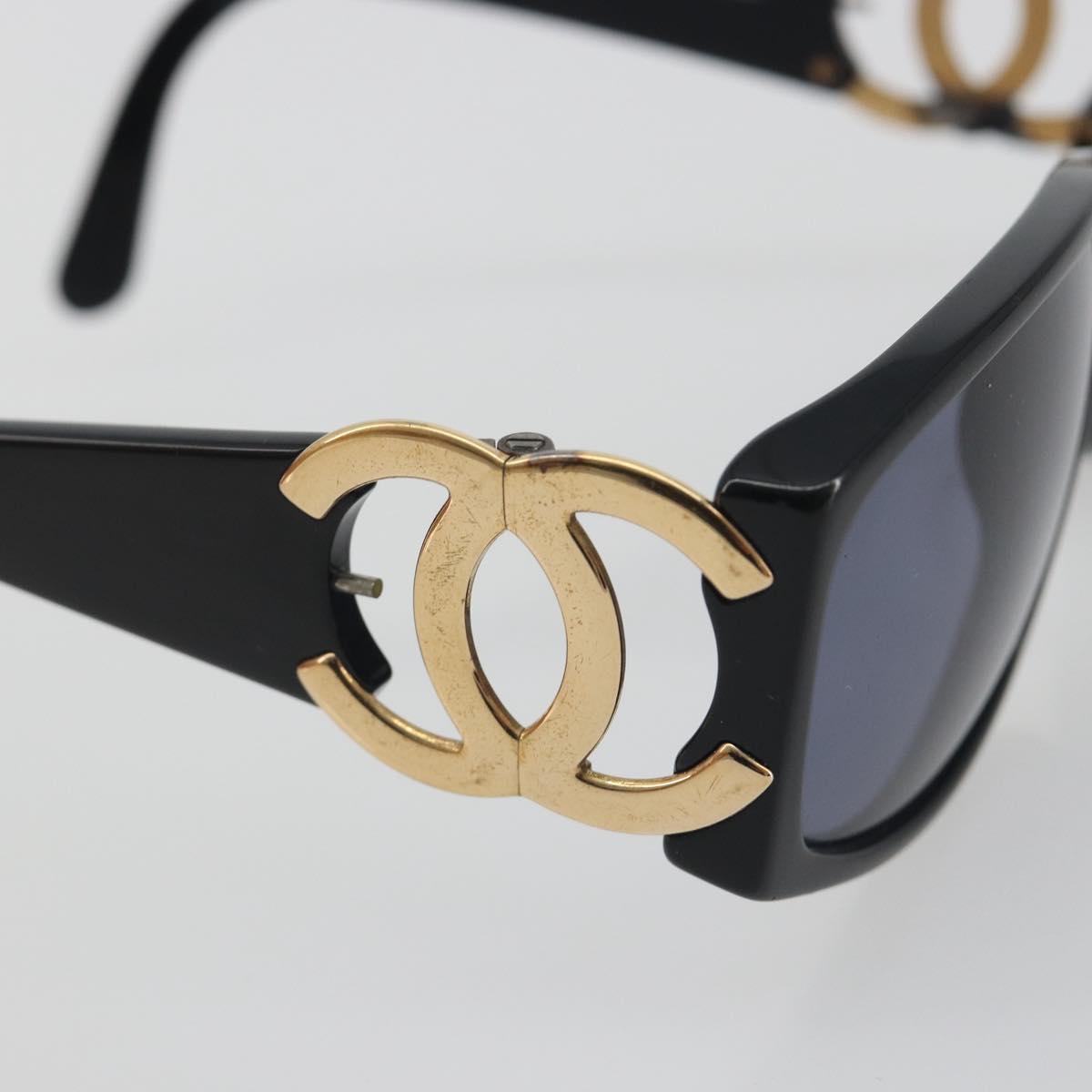 CHANEL Sunglasses Plastic Black Gold Tone CC Auth bs36459