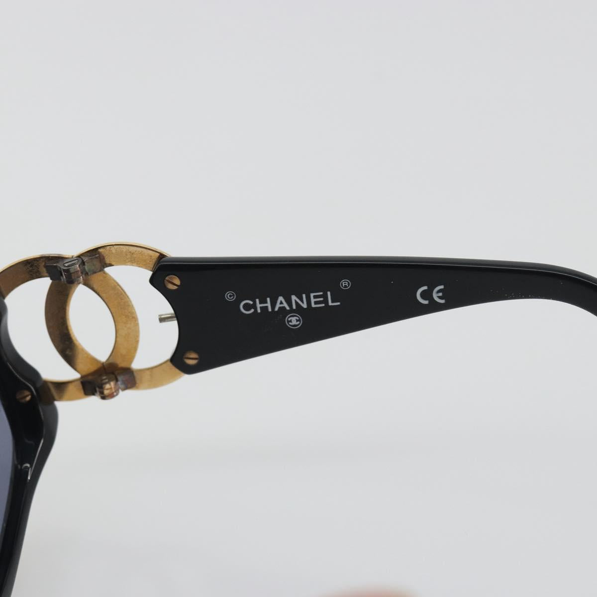 CHANEL Sunglasses Plastic Black Gold Tone CC Auth bs36459