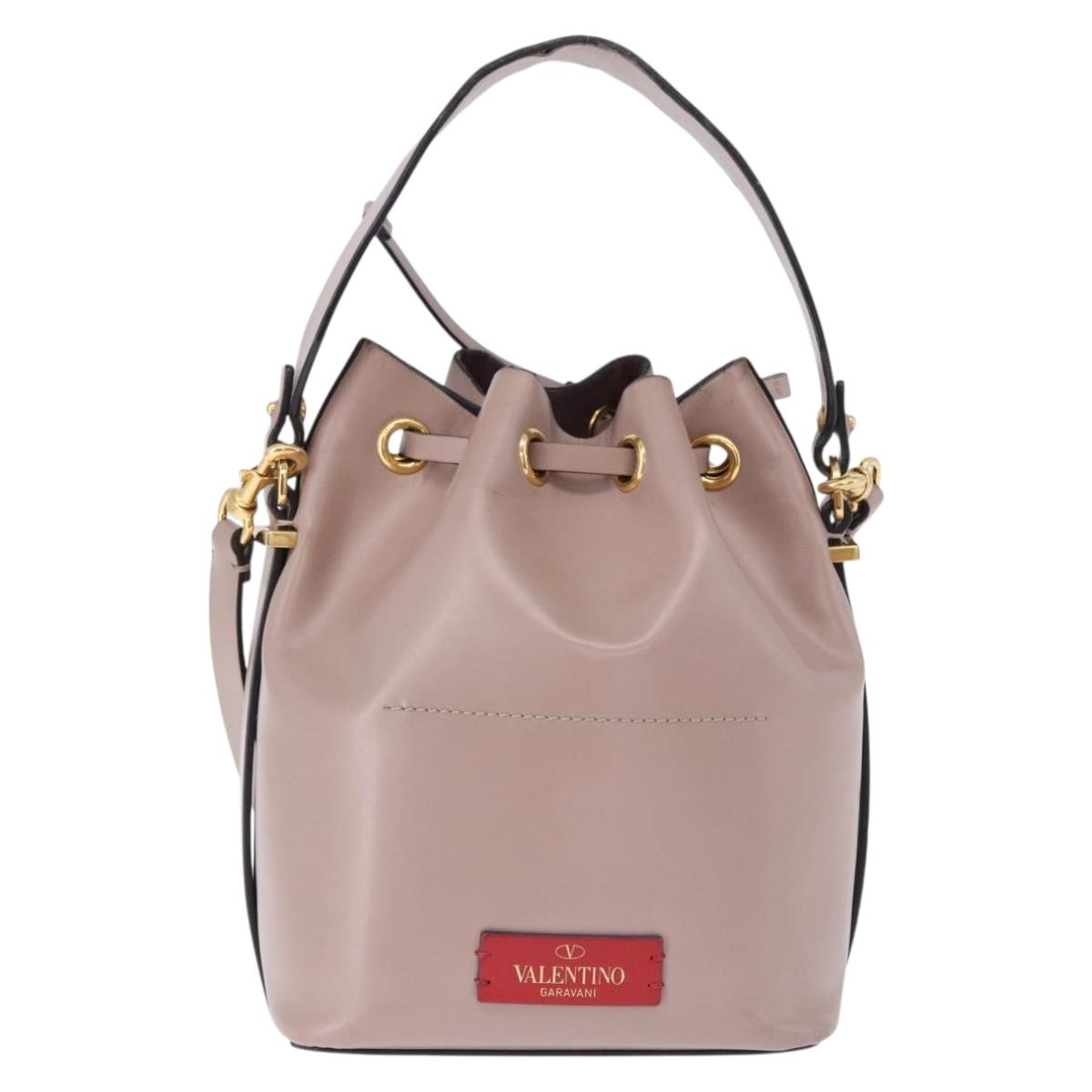 VALENTINO Shoulder Bag Leather 2way Pink Gold Auth bs36461