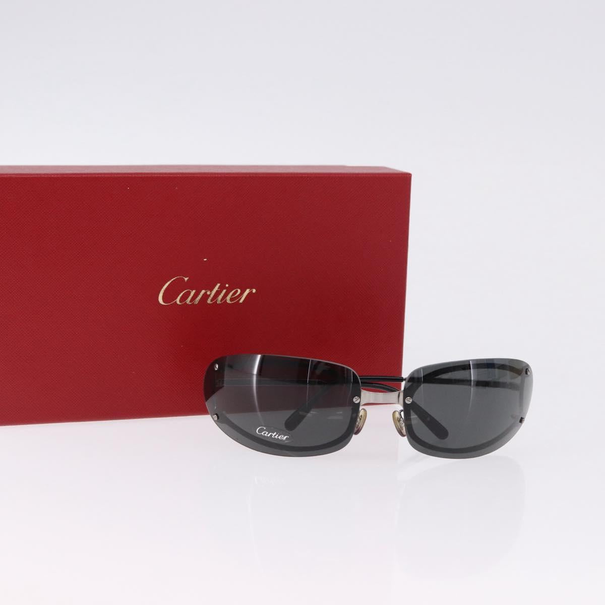 CARTIER Sunglasses Metal Black Silver Auth bs36462V