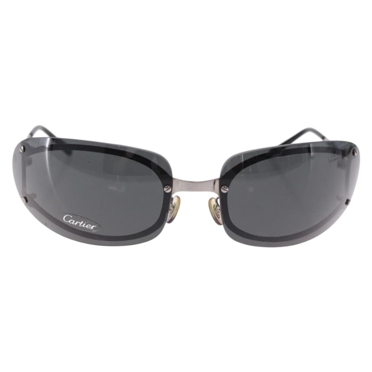 CARTIER Sunglasses Metal Black Silver Auth bs36462V