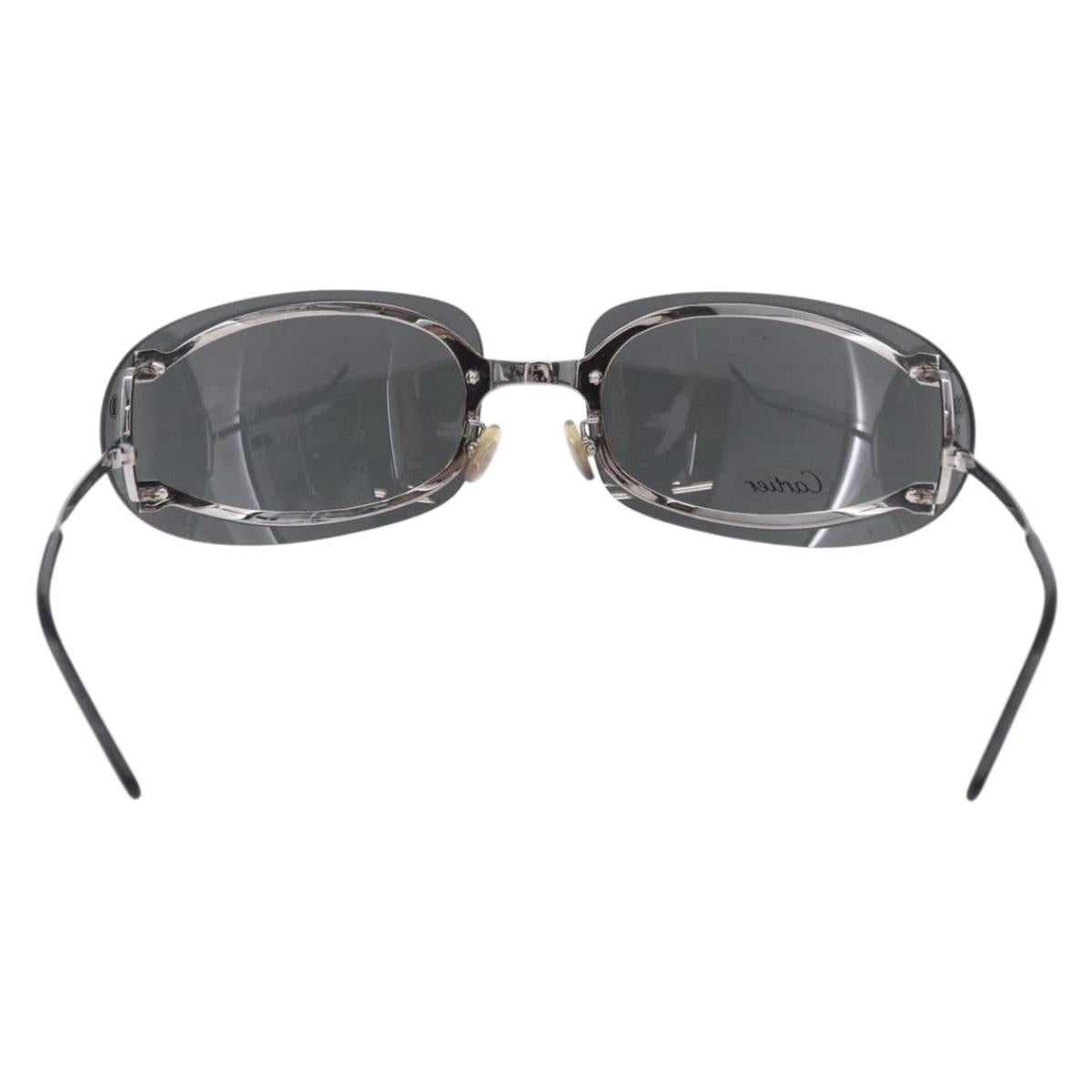 CARTIER Sunglasses Metal Black Silver Auth bs36462V