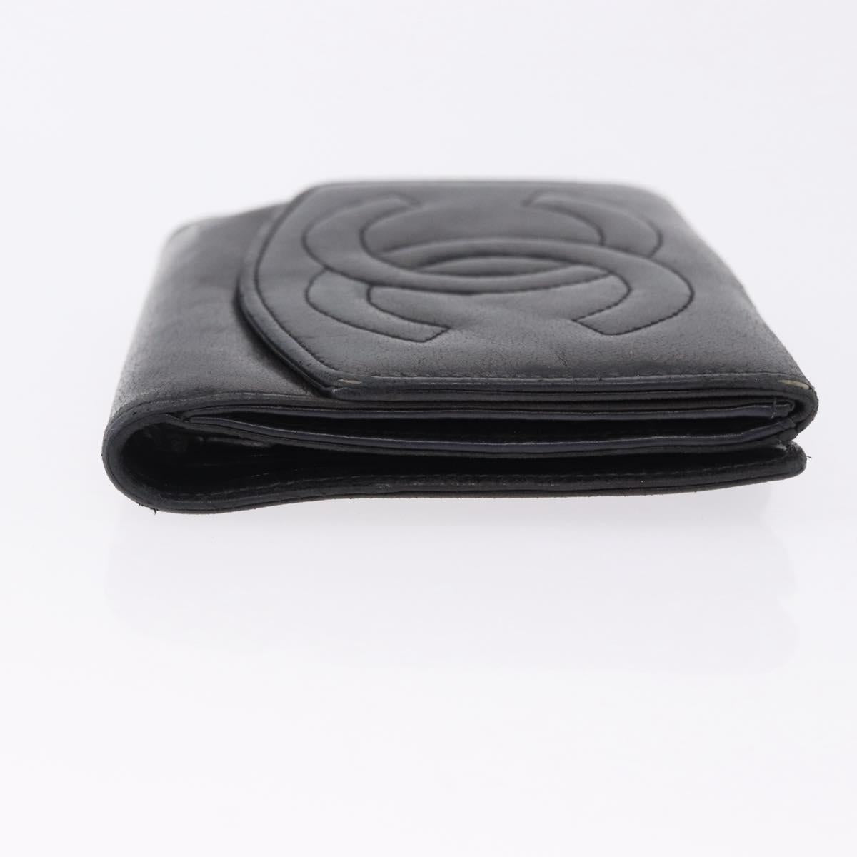 CHANEL COCO Mark Bifold Wallet Leather Black Gold CC Auth bs36464