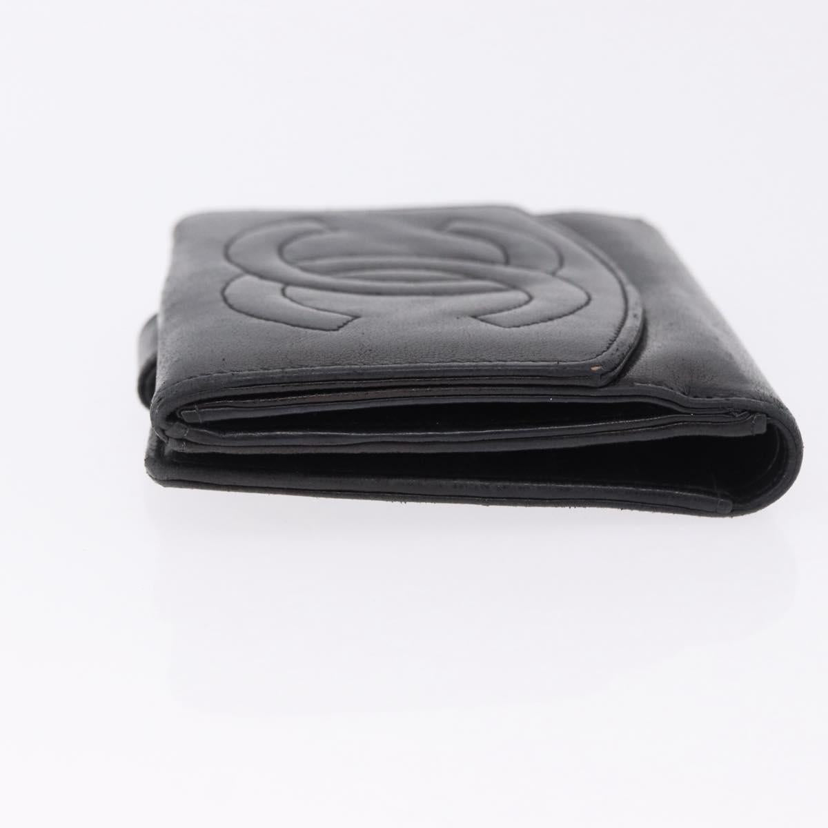 CHANEL COCO Mark Bifold Wallet Leather Black Gold CC Auth bs36464