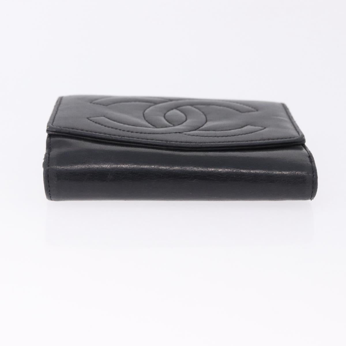CHANEL COCO Mark Bifold Wallet Leather Black Gold CC Auth bs36464