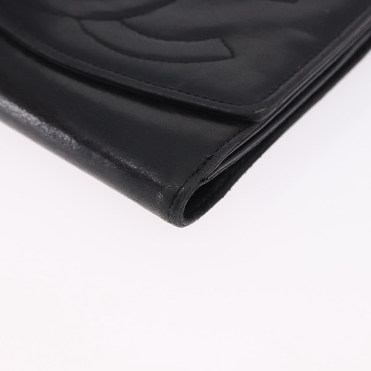 CHANEL COCO Mark Bifold Wallet Leather Black Gold CC Auth bs36464