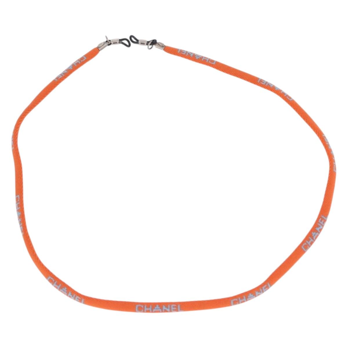 CHANEL Glasses Strap Canvas Orange Silver CC Auth bs36467