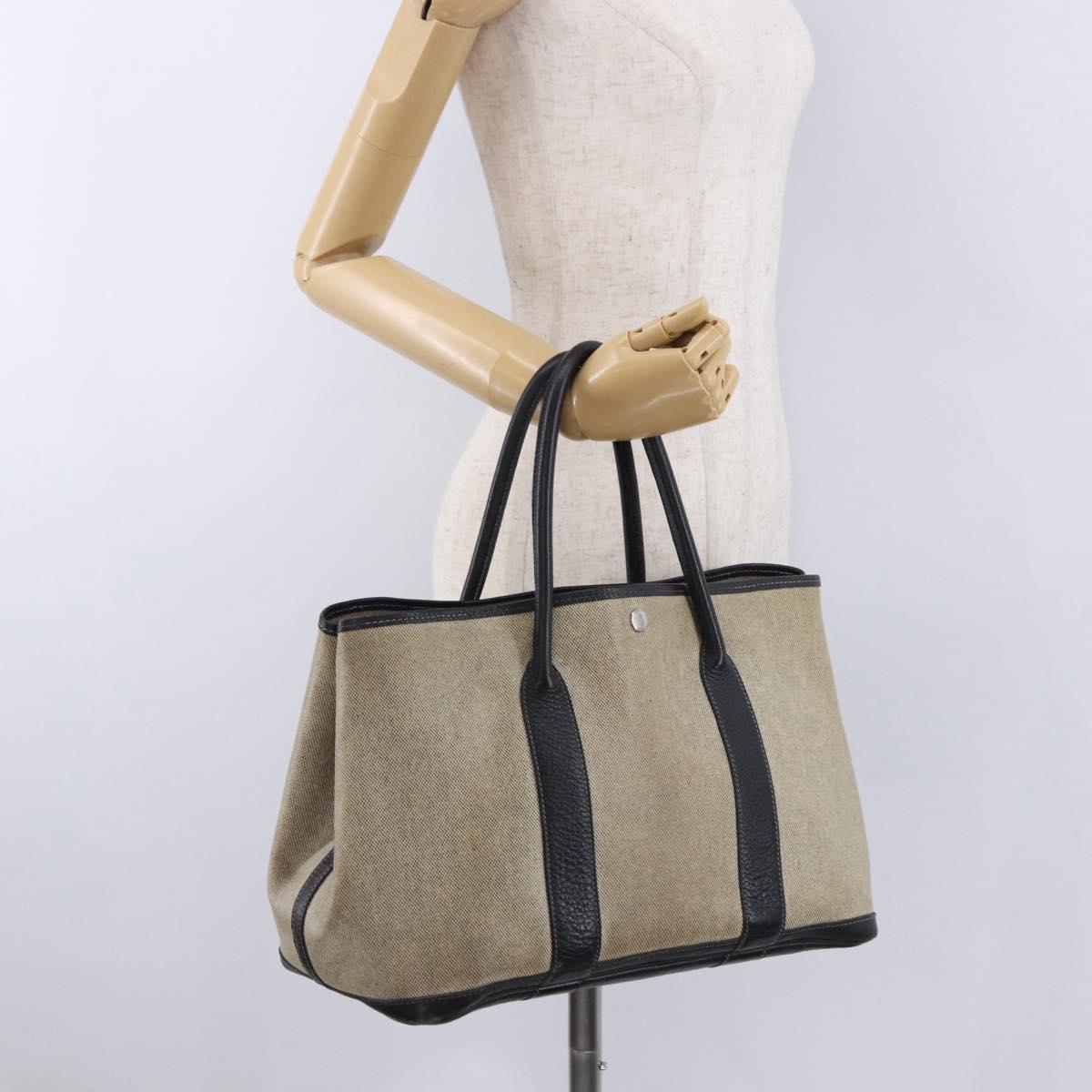 CHANEL Garden Party PM Tote Bag Coated Canvas Beige Silver CC Auth bs36468