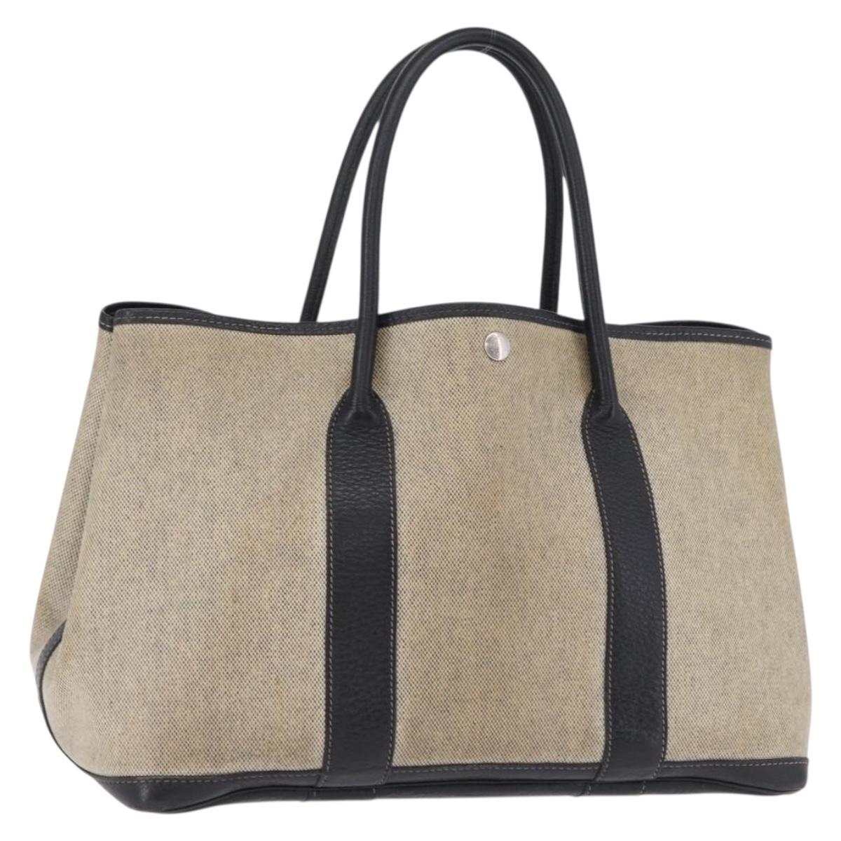 CHANEL Garden Party PM Tote Bag Coated Canvas Beige Silver CC Auth bs36468