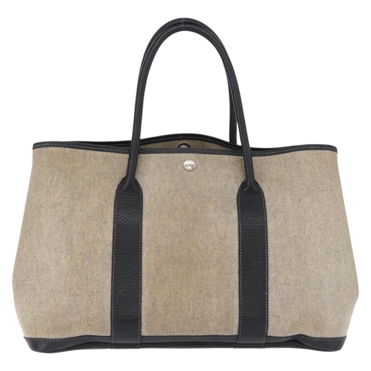 CHANEL Garden Party PM Tote Bag Coated Canvas Beige Silver CC Auth bs36468