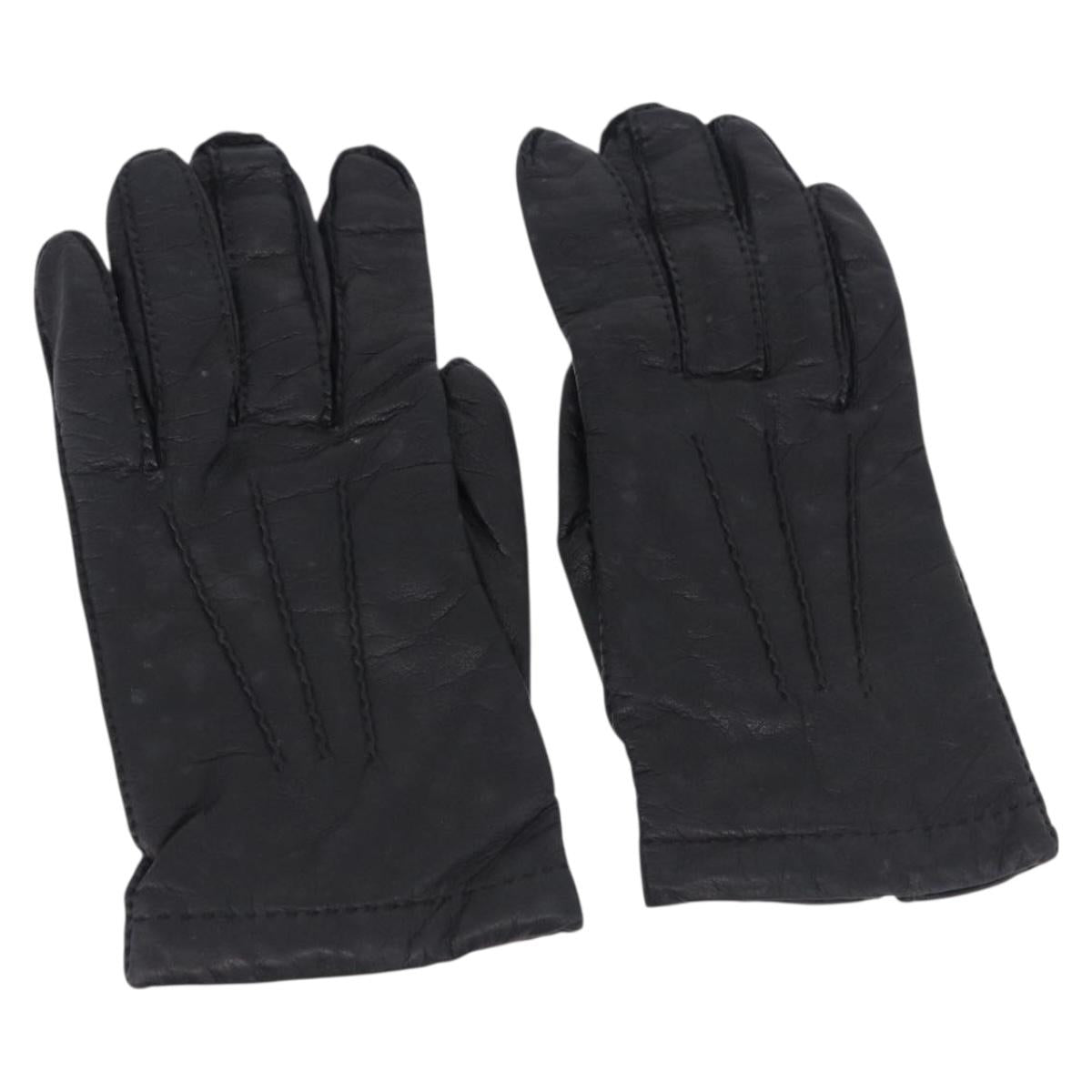 HERMES Gloves Lamb Skin Black Auth bs36480