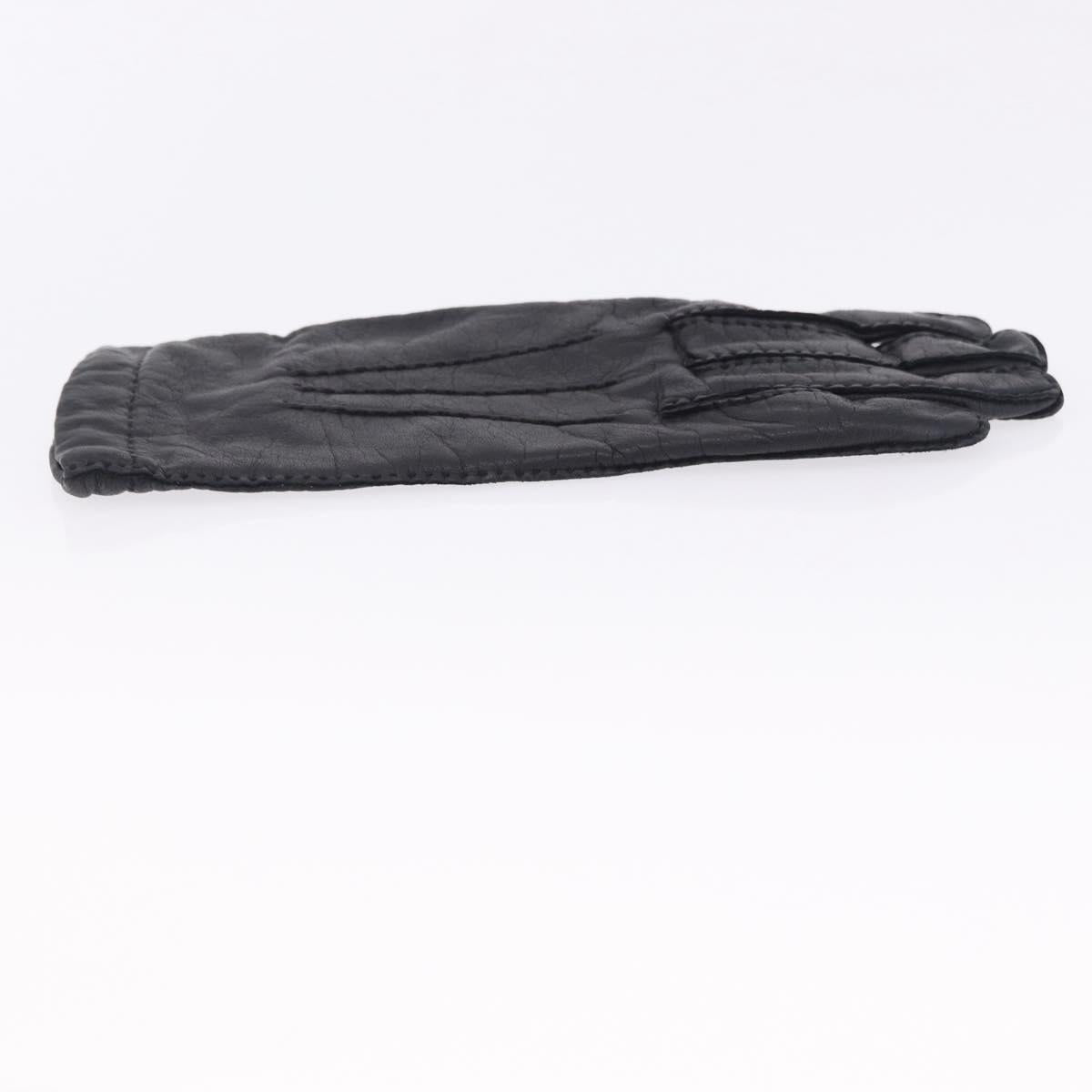 HERMES Gloves Lamb Skin Black Auth bs36480