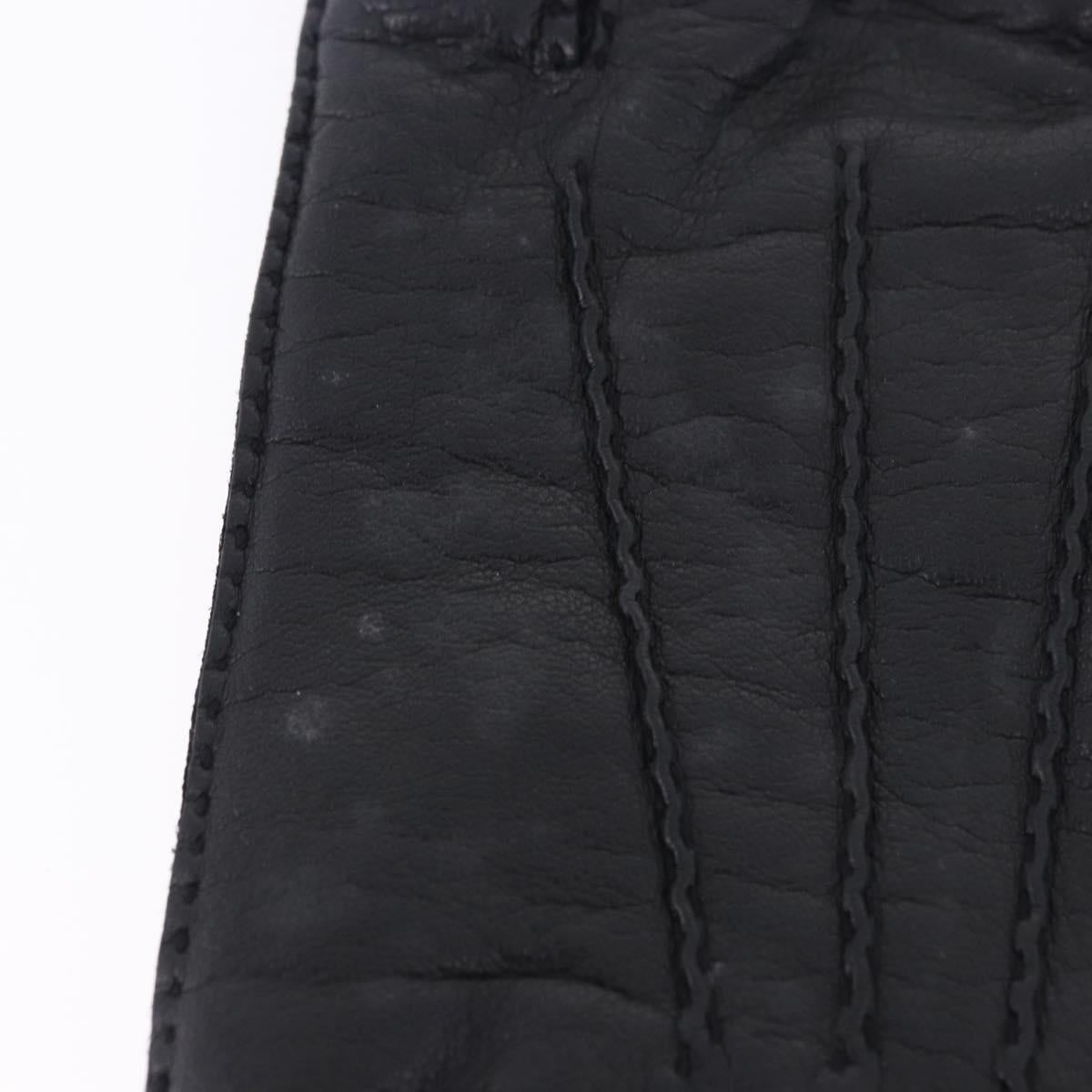 HERMES Gloves Lamb Skin Black Auth bs36480