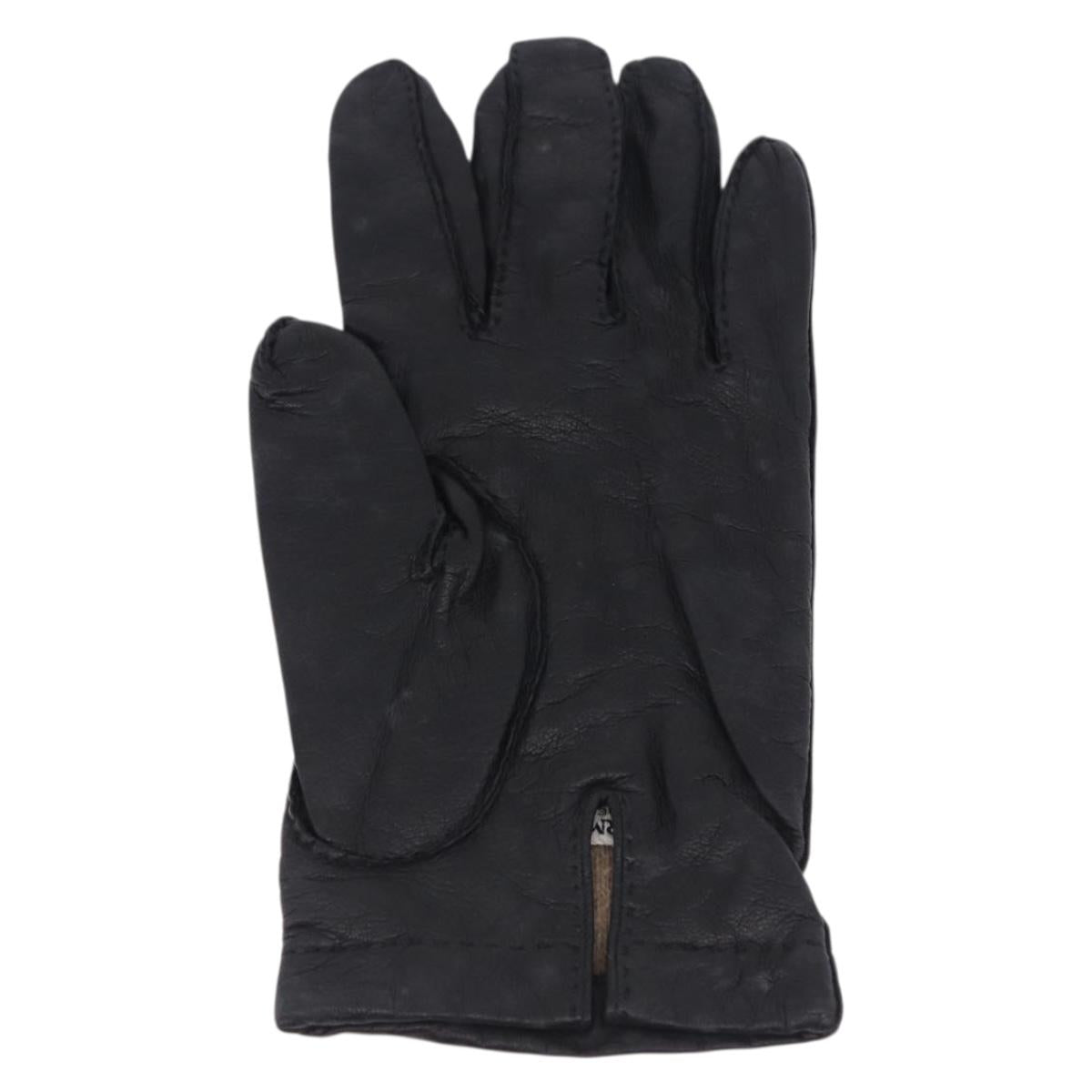 HERMES Gloves Lamb Skin Black Auth bs36480