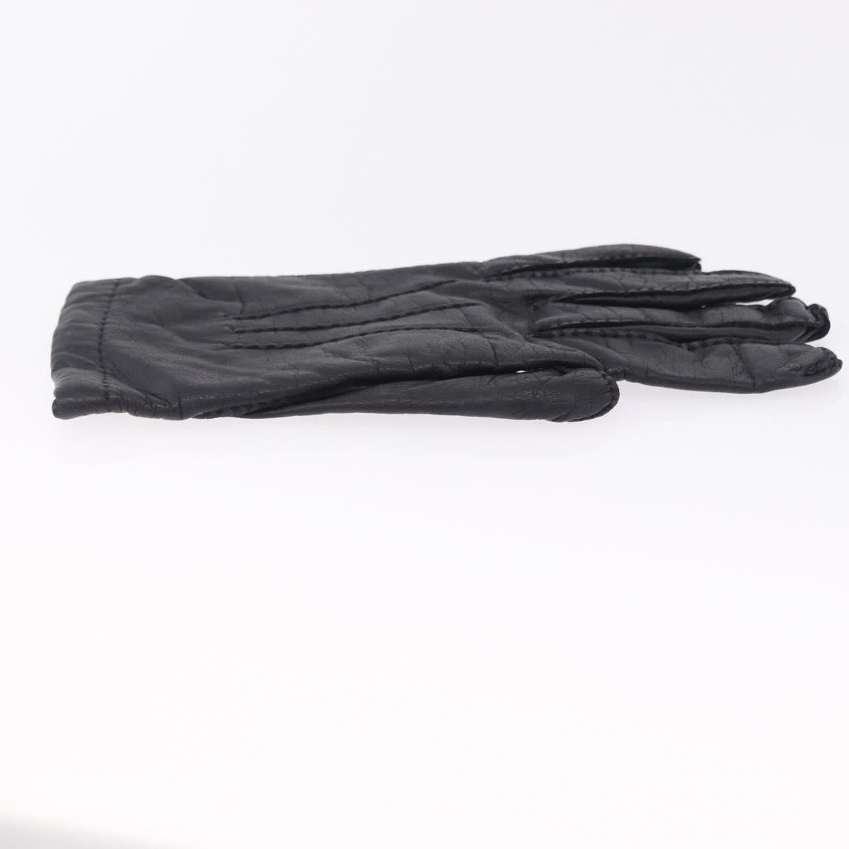 HERMES Gloves Lamb Skin Black Auth bs36480