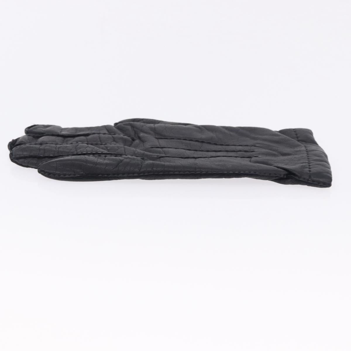 HERMES Gloves Lamb Skin Black Auth bs36480
