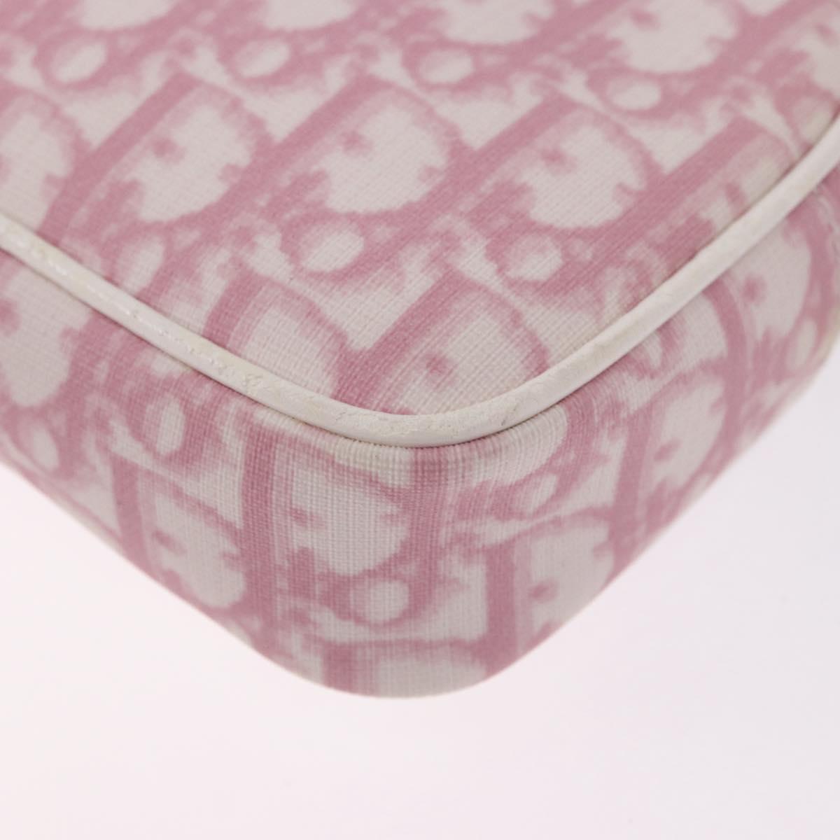 Christian Dior Trotter Canvas Pouch PVC Pink Silver Auth bs36488