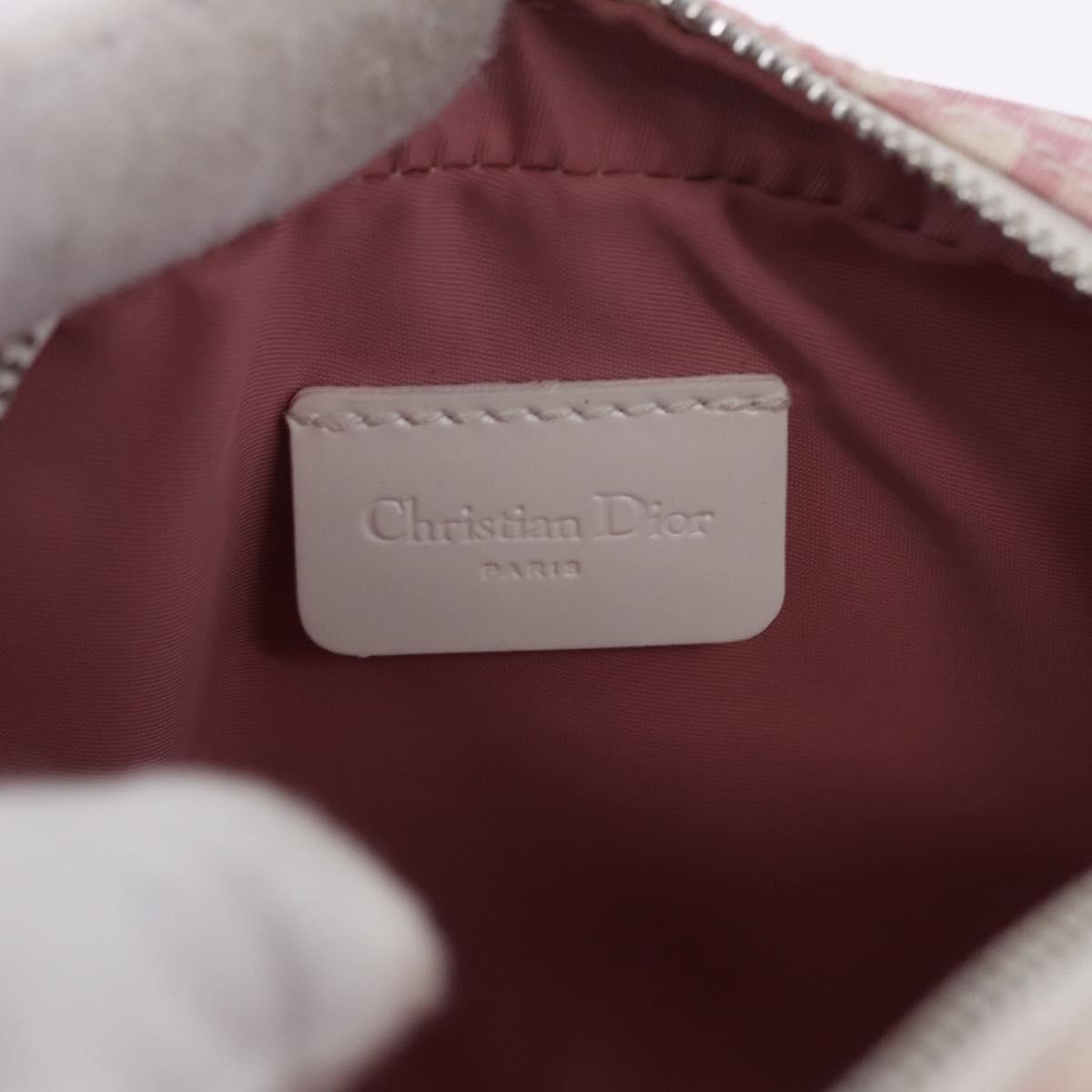 Christian Dior Trotter Canvas Pouch PVC Pink Silver Auth bs36488